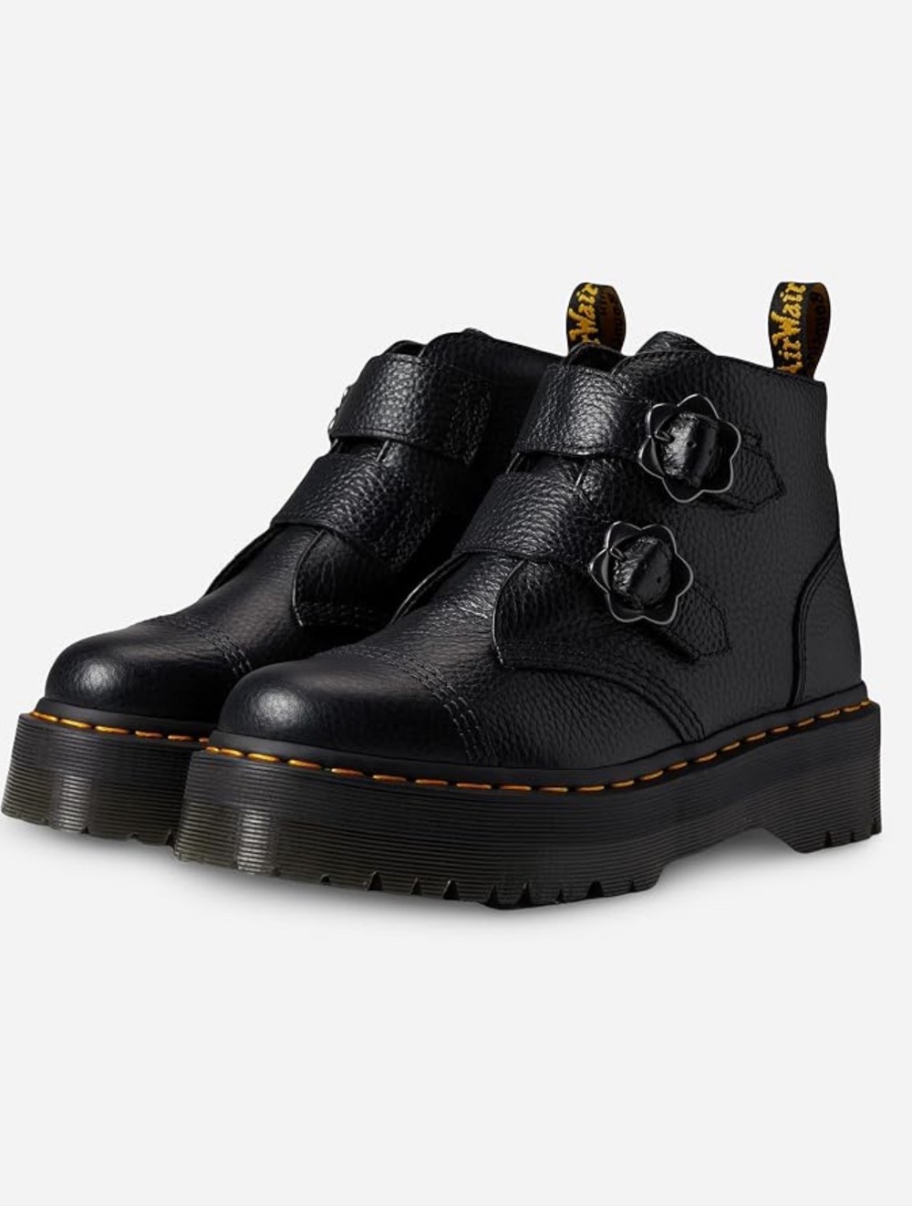 NWOB Dr. Martens Black Leather Devon flower platform Boots size 9